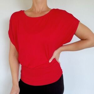 Express red banded waist boat neck short sleeve blouse size medium